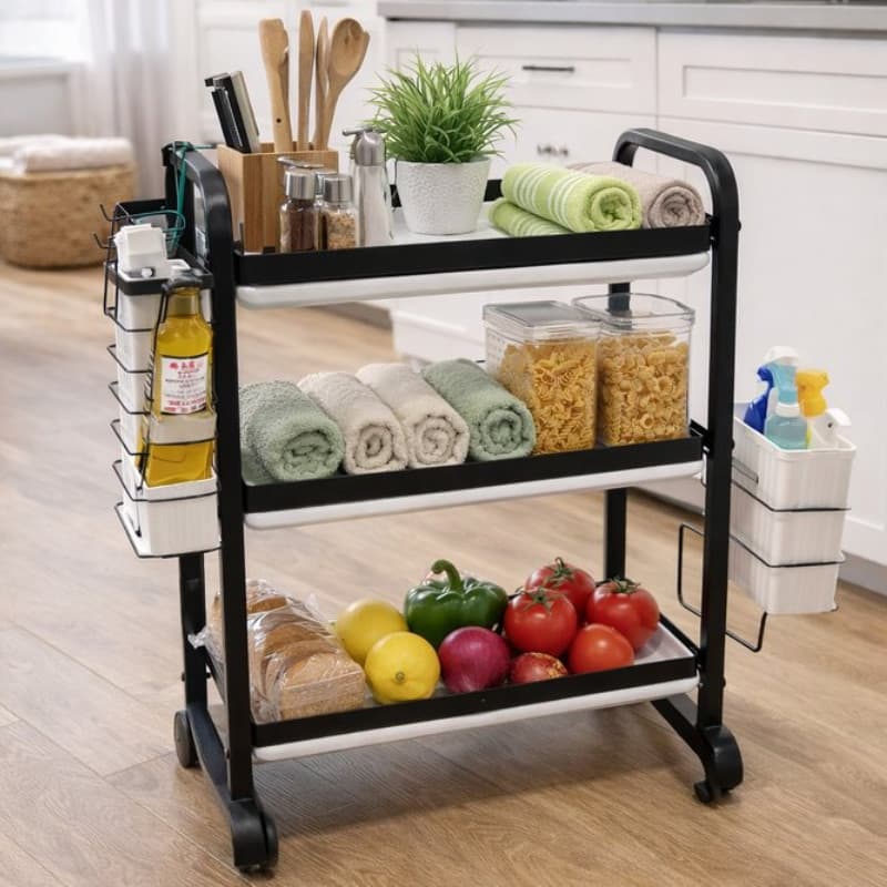 Carrinho Organizador Multiuso com Rodas 3 Prateleiras Porta Temperos Frutas Cozinha