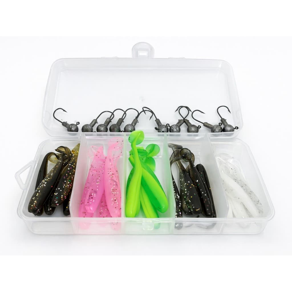 Kit 35pcs Isca Artificial Macia Soft Bait Ultra Lite Shad 5.5cm Jig Head 3.5g
