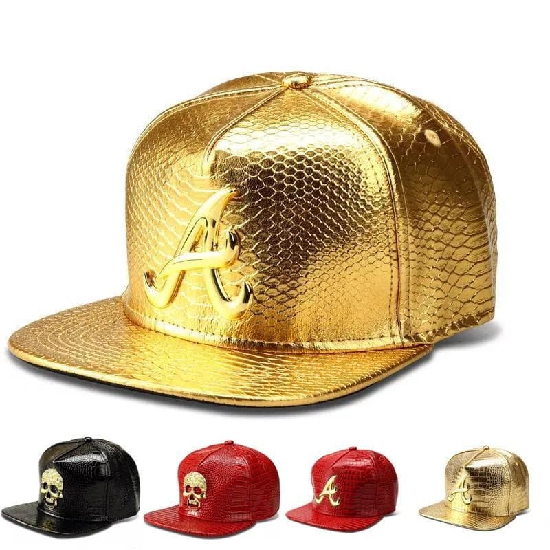 Boné de Beisebol Masculino de Metal, Boné Hip-hop, Boné de Couro com Estampa de Caveira e Dólar, Bonés Snapback Europeus