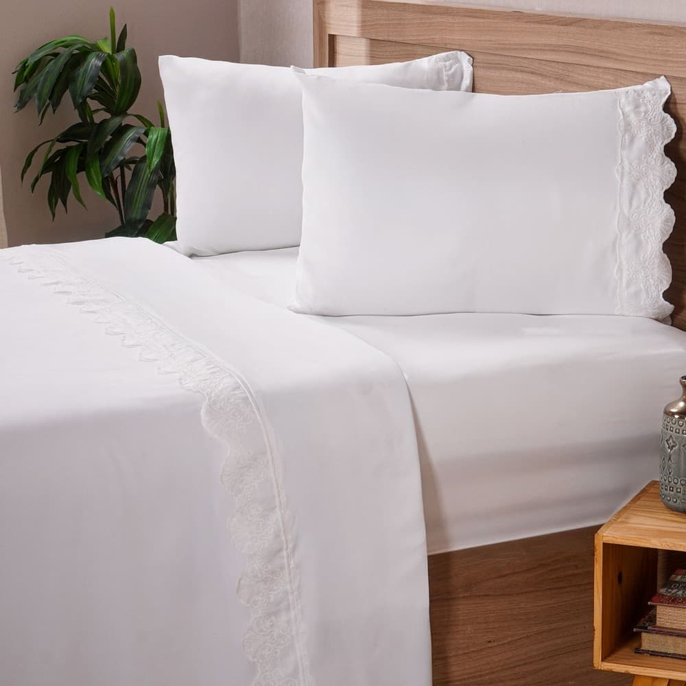 JOGO DE CAMA BRODERIE MICROFIBRA 4 PEÇAS KING BRANCO KING