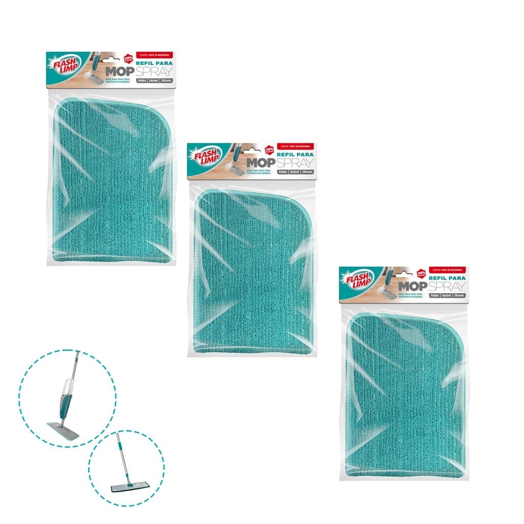 Refil Microfibra Para Mop Spray Mop Plano Flash Limp Kit C/3