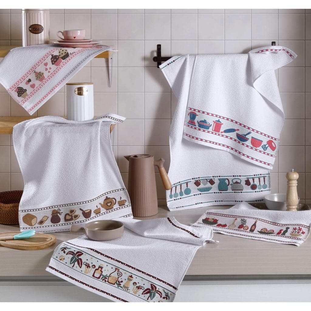 Kit 10 Pçs Pano de Copa Prato para Cozinha Felpudo com Barrado Estampado Sortido 100% Algodão e Gramatura 300g/m²