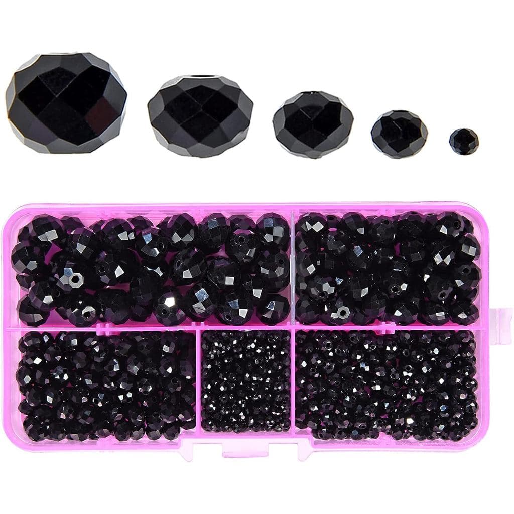 2-10mm Briolette Rondelle 810 peças de contas de cristal de vidro preto em formato facetado, contas espaçadoras de crist