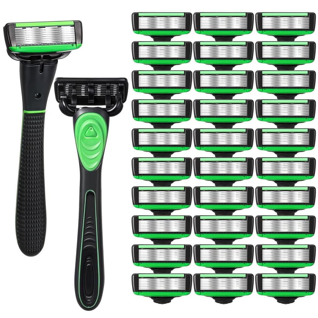 Kit de Barbear para Homens com 34 Peças, Conjunto de Lâminas Descartáveis Recarregáveis de 7 Lâminas, Kit de Barbear par