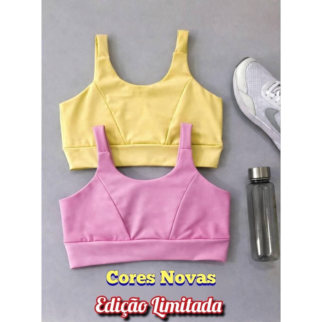 Kit 2 Tops Fitness Feminino Zero Transparência Com Bojo Removivel Top Esportivo de Alta Sustentação Plus Size e Slim