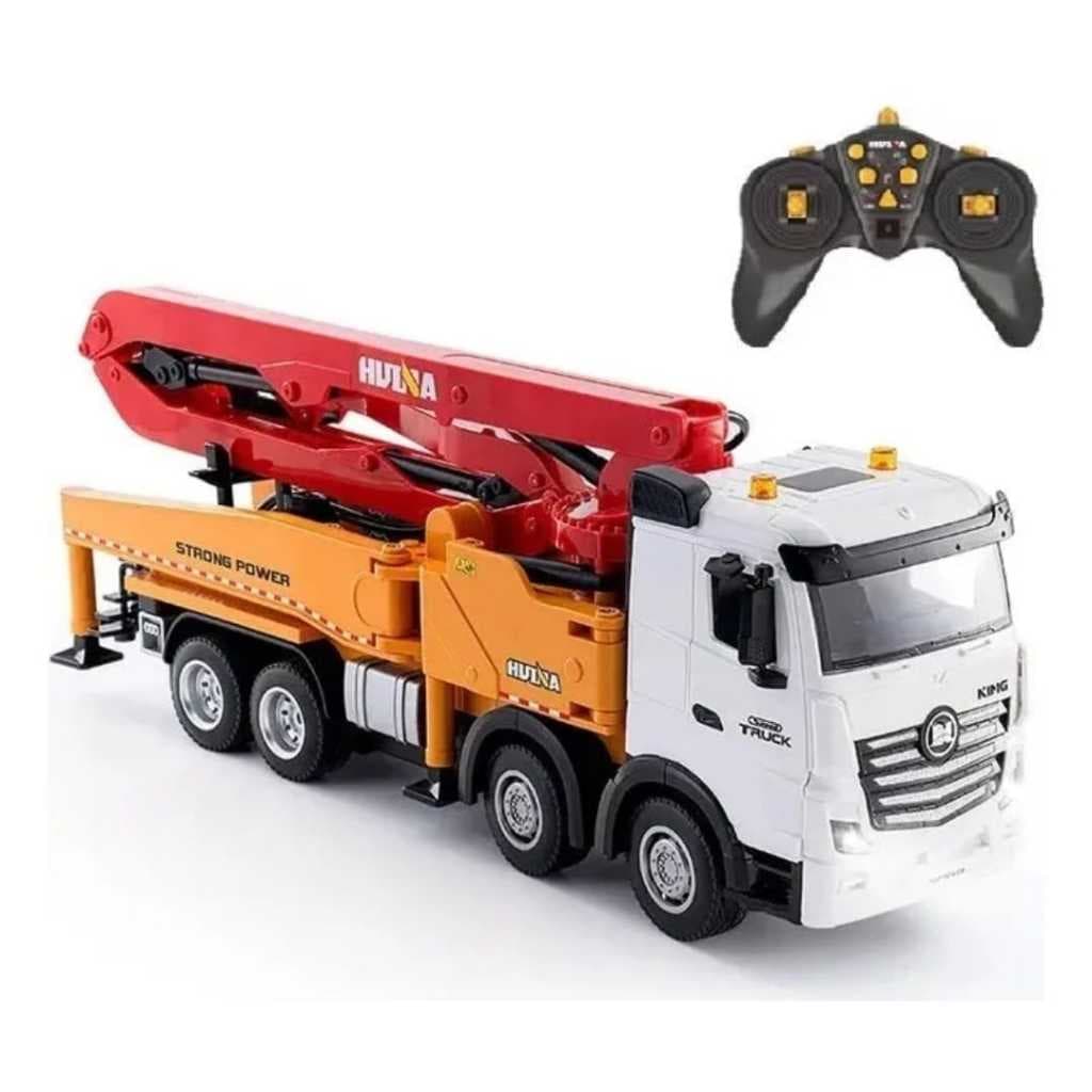 Caminhão Bomba Concreto Rc Esc 1:18 - Huina 1381 Branco Com Vermelho