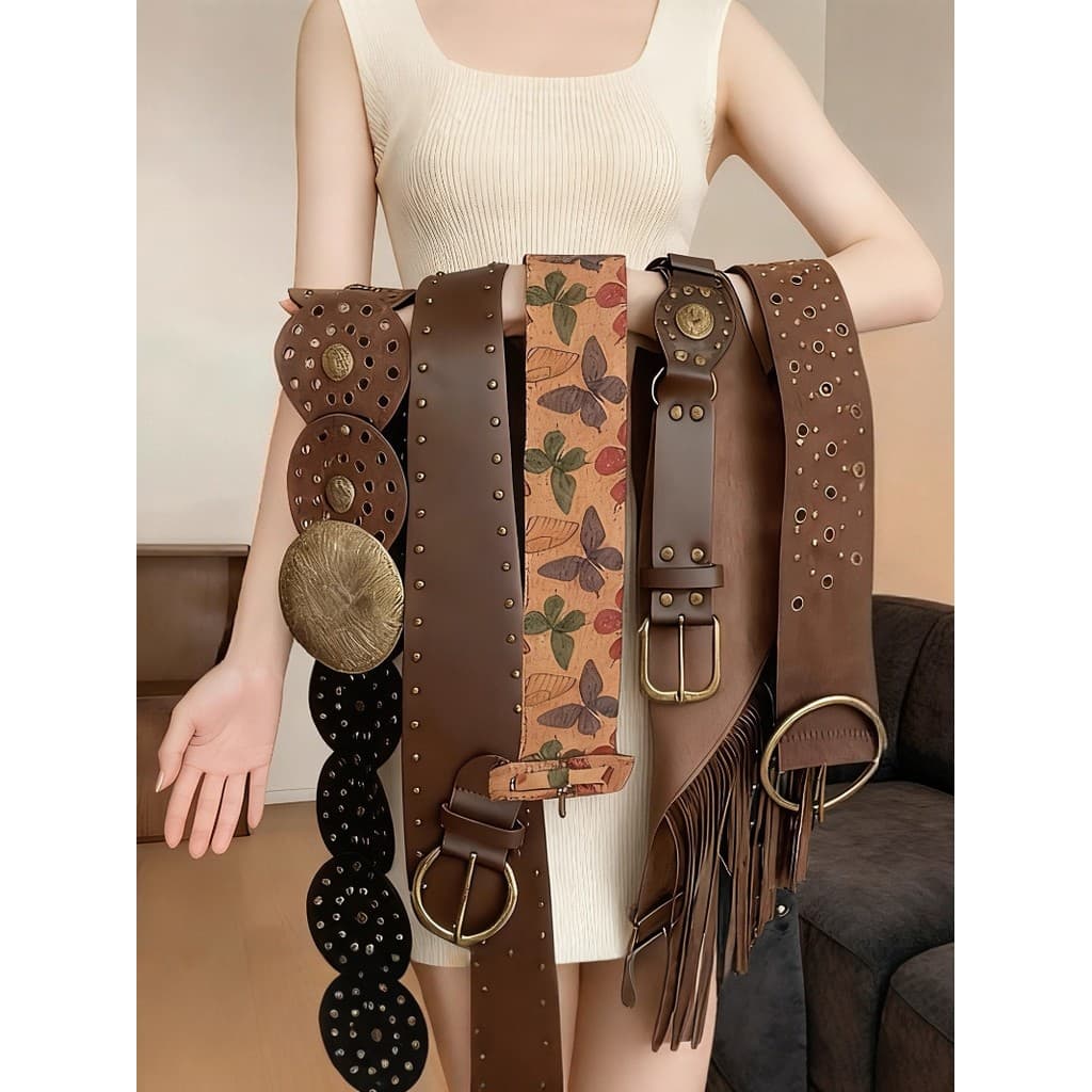 Retro estilo americano estilo ocidental marrom cinto largo feminino combinando Jeans cinto decoração Wasteland estilo Me