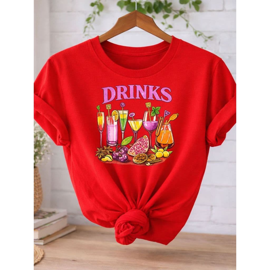 Camiseta Drinks Colorida – Estampa Bebidas Tropicais Verão 100% Algodão