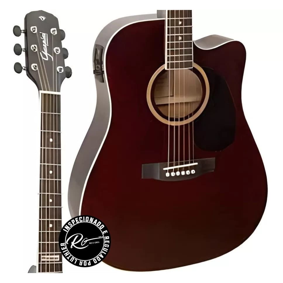VIOLÃO ACÚSTICO GIANNINI GF-1D CEQ TDW FOLK CUTAWAY DARKWINE