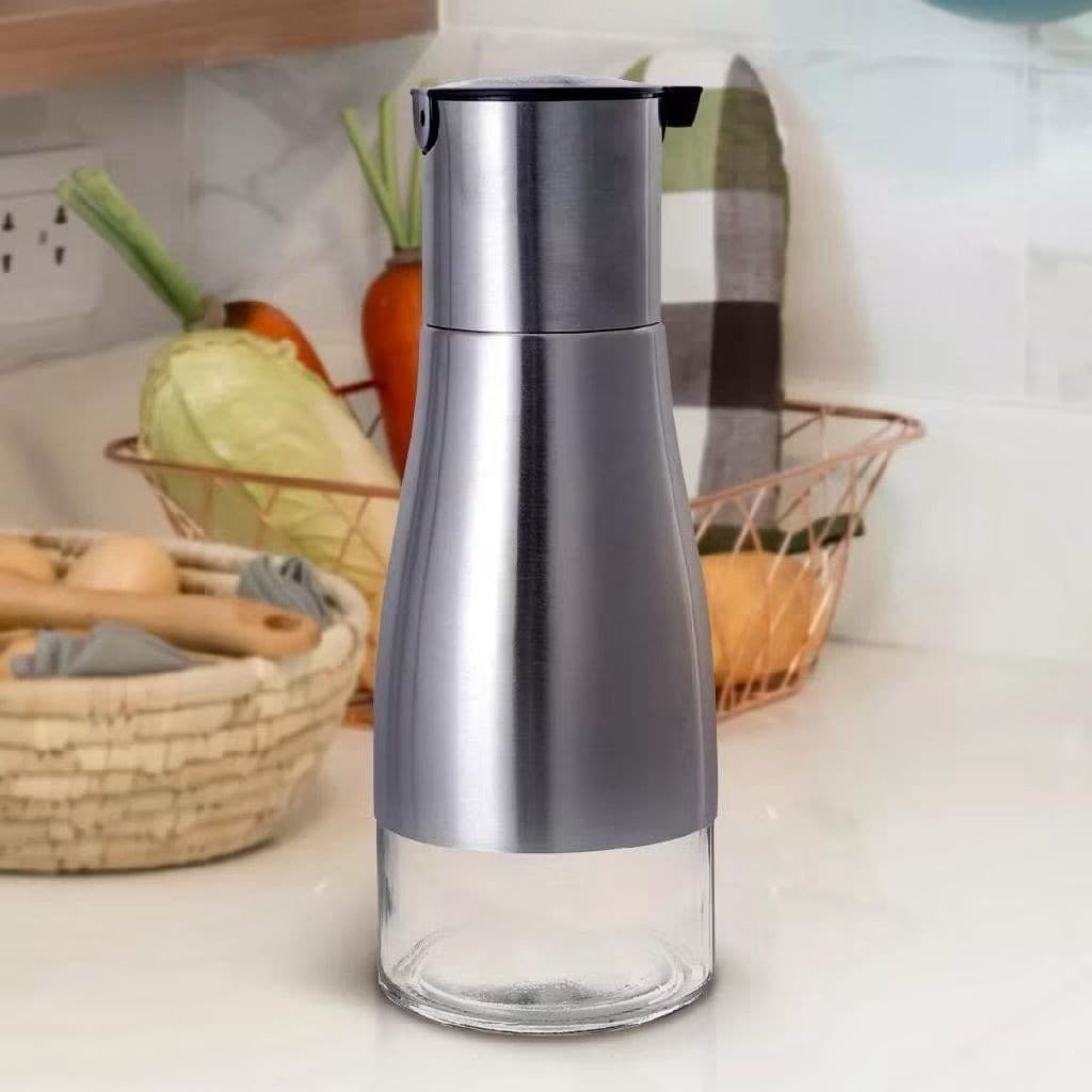 Pulverizador Com Dosador Porta Azeite Vinagre Dispenser de Óleo e Vinagre 320ml Inox e Vidro P.QIU
