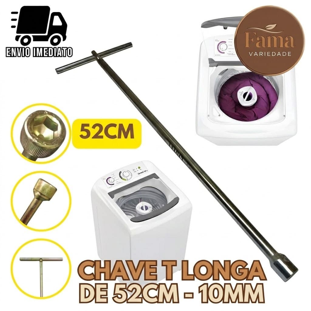 Chave T 10mm Longa 52cm Agitador Maquina De Lavar Manutenção E Limpeza
