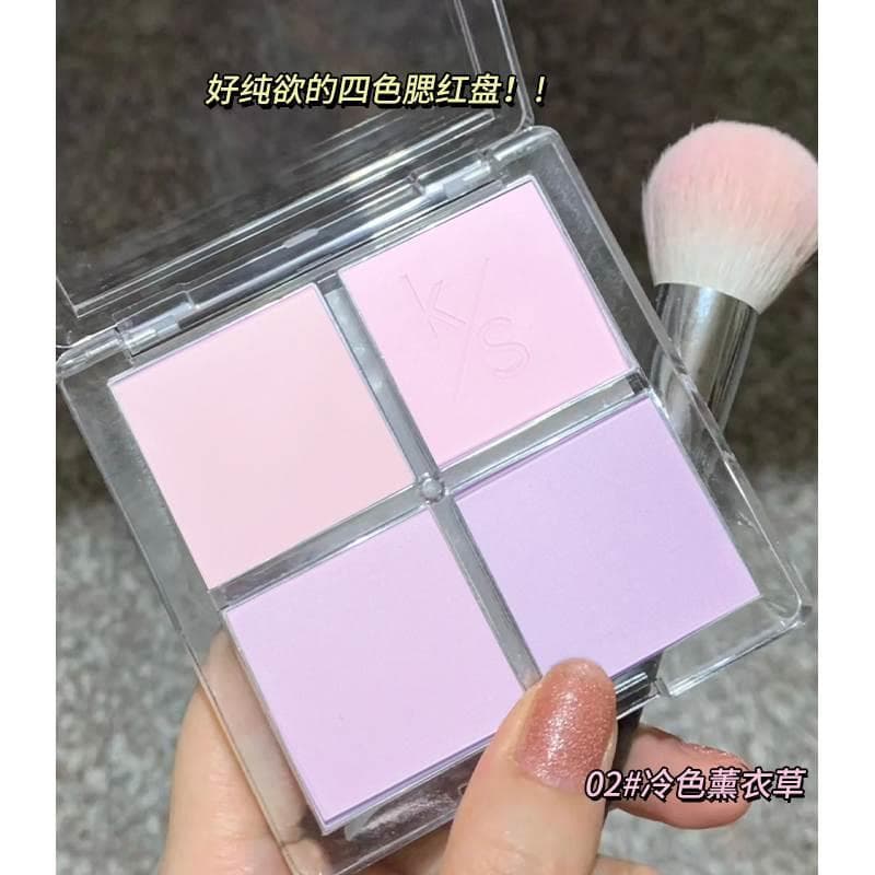 Blush de quatro cores de água fervente branca de cor expandida!Blush em pó saturado baixo blush roxo blush azul sombra f