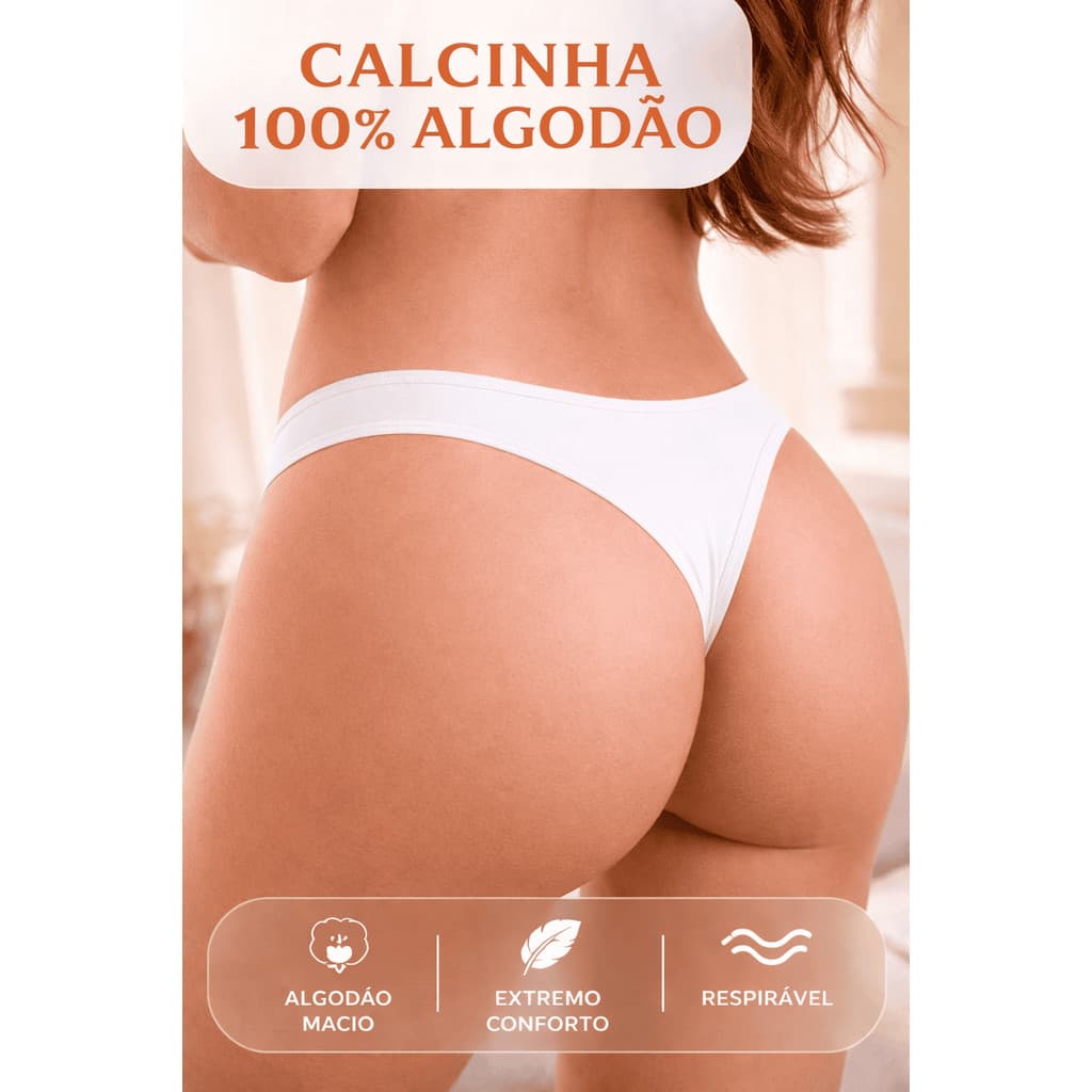 Kit com 3, 5 ou 10 Calcinhas Fio Dental 100% Cotton, Confortáveis, Respiráveis e com Cores Variadas