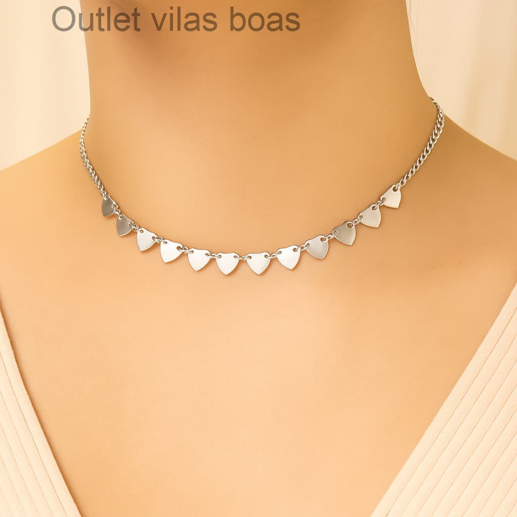 (V)Colar Feminino de Corações 35cm com Extensor - Dourado ou Prateado6Q5X