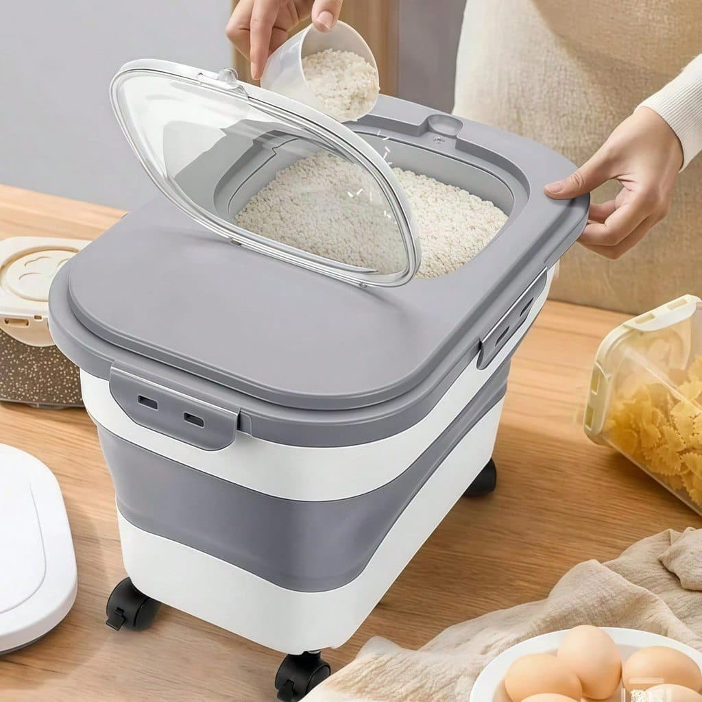 Balde para Mantimentos Silicone 10/20L Dobrável Com Rodízios e Tampa Hermética Compacto P.QIU