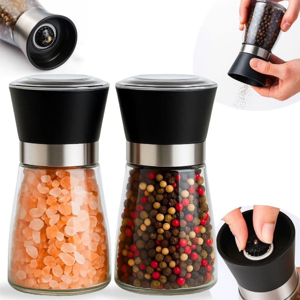 Kit 2 Moedor Pimenta Reino E Sal Grosso Regulador Vidro Manual Especiarias Porta Condimentos Premium
