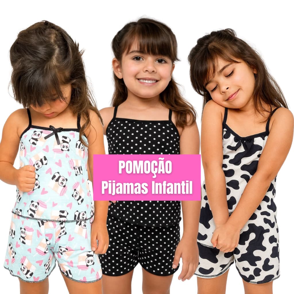 Kit 3 Pijamas Conjuntos Short Dool e Baby Dool Meninas Infantil Roupa de Dormir Criança Leve Verão
