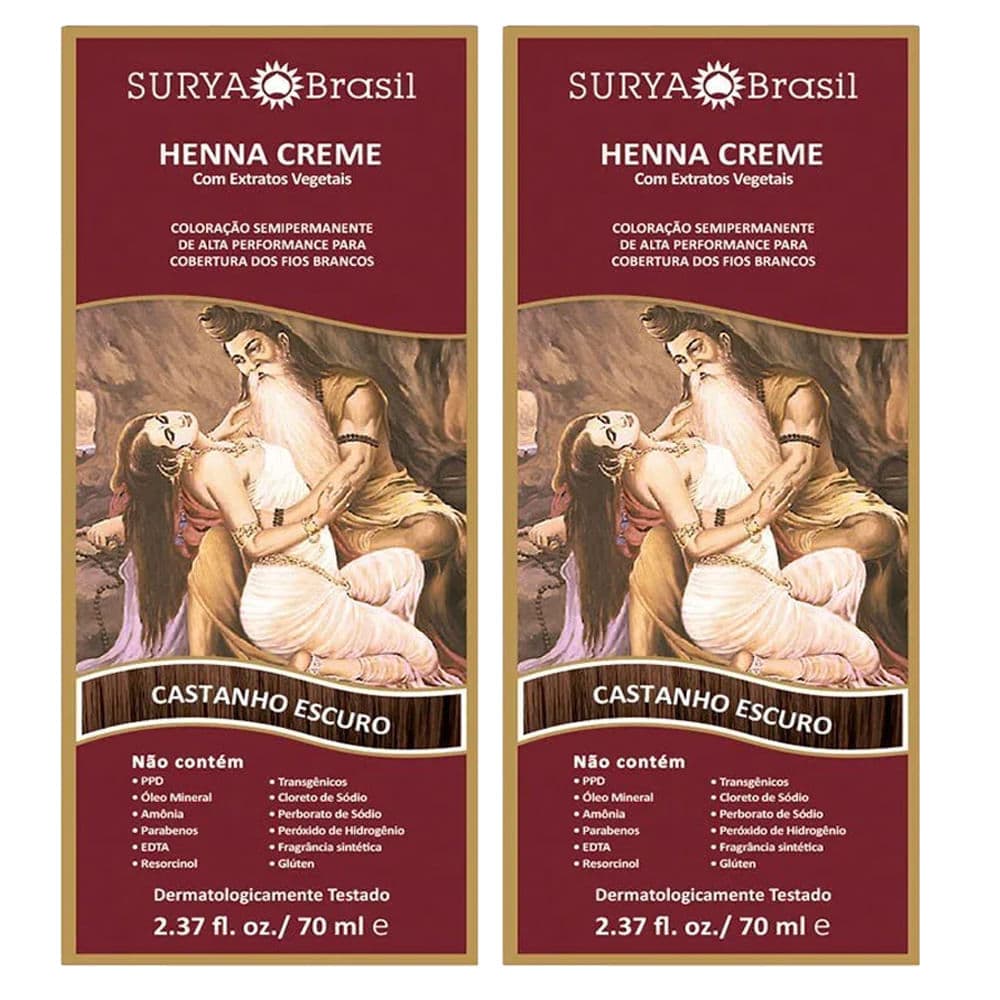 Kit 2 Tinturas Creme Henna Surya Castanho Escuro Surya