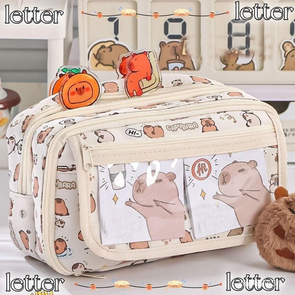 LETRA Capivara Lápis, Bolsa Escolar Dos Desenhos Animados Pencil Box, Papelaria Saco Gato Preto Caneta De Grande Capacid