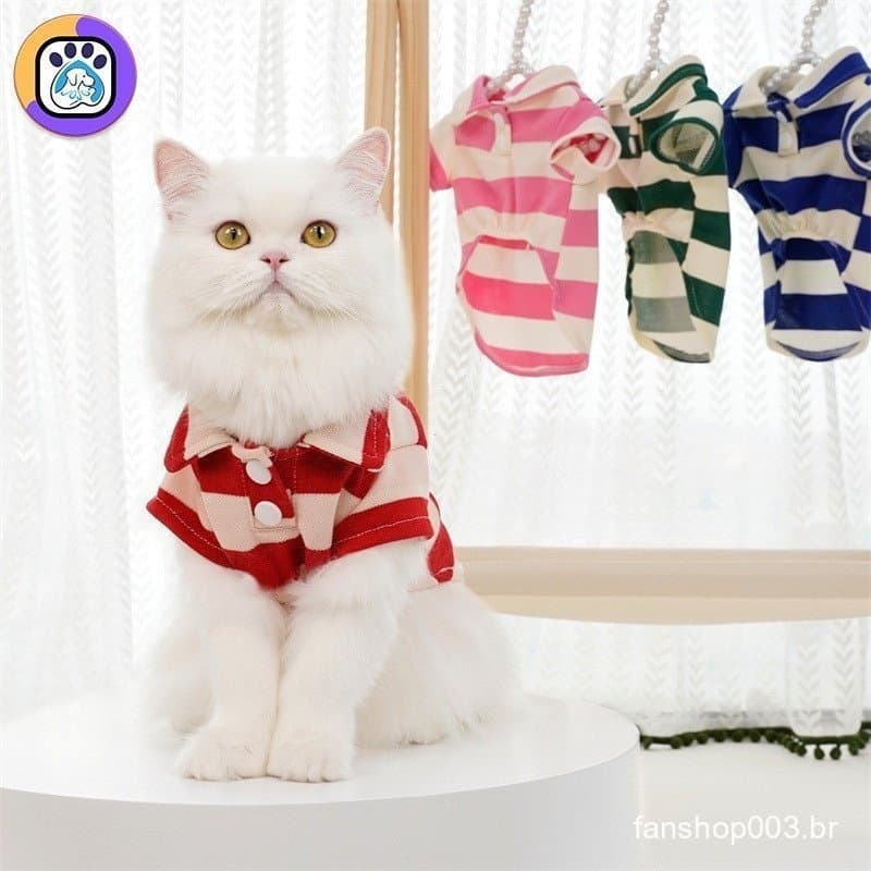 Camisa Pólo Da Moda De Verão Gato De Duas Patas Listrada Cachorro Roupa Fina De Animal De Estimação