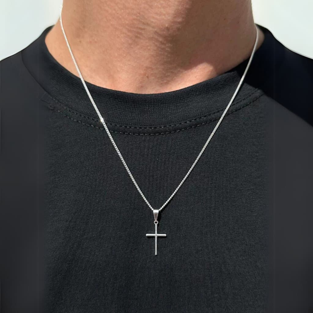Corrente Cordão Masculino Grumet Aço Inox Cruz Crucifixo