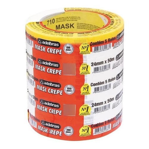 Fita Crepe 24mm X 50m Kit 5 Rolos Uso Geral Pintura Branco