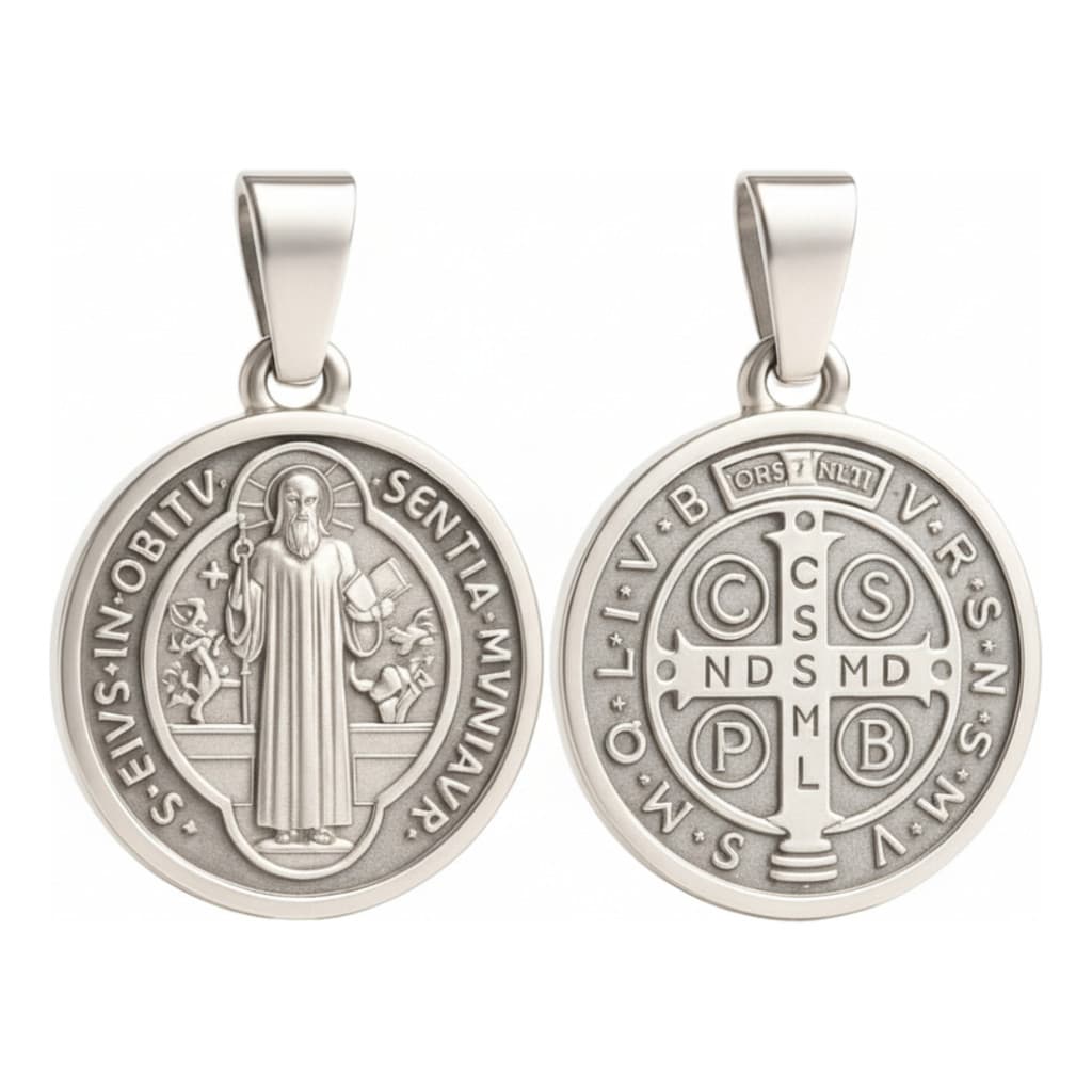 Medalha Pingente São Bento Dupla Face Inox 316l Prateado