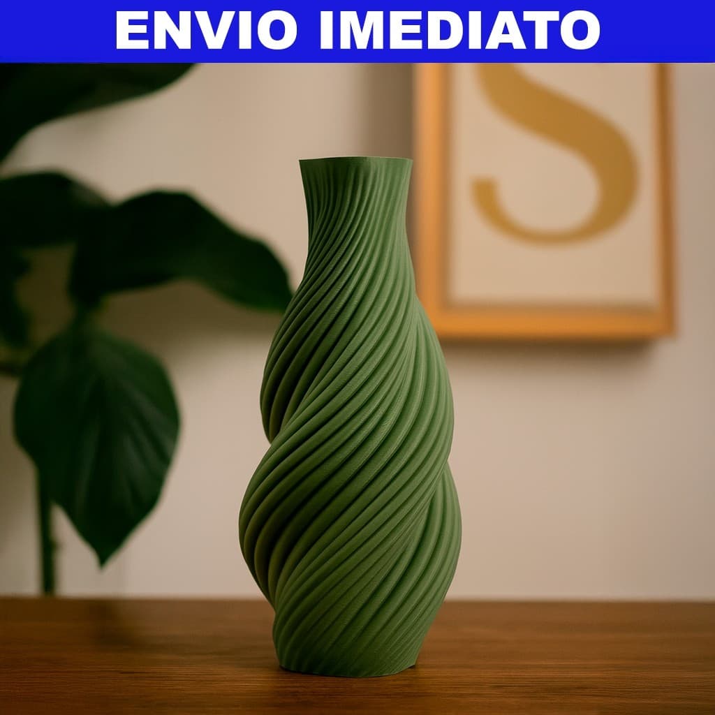 Vaso Decorativo Verde com Design Espiral Moderno