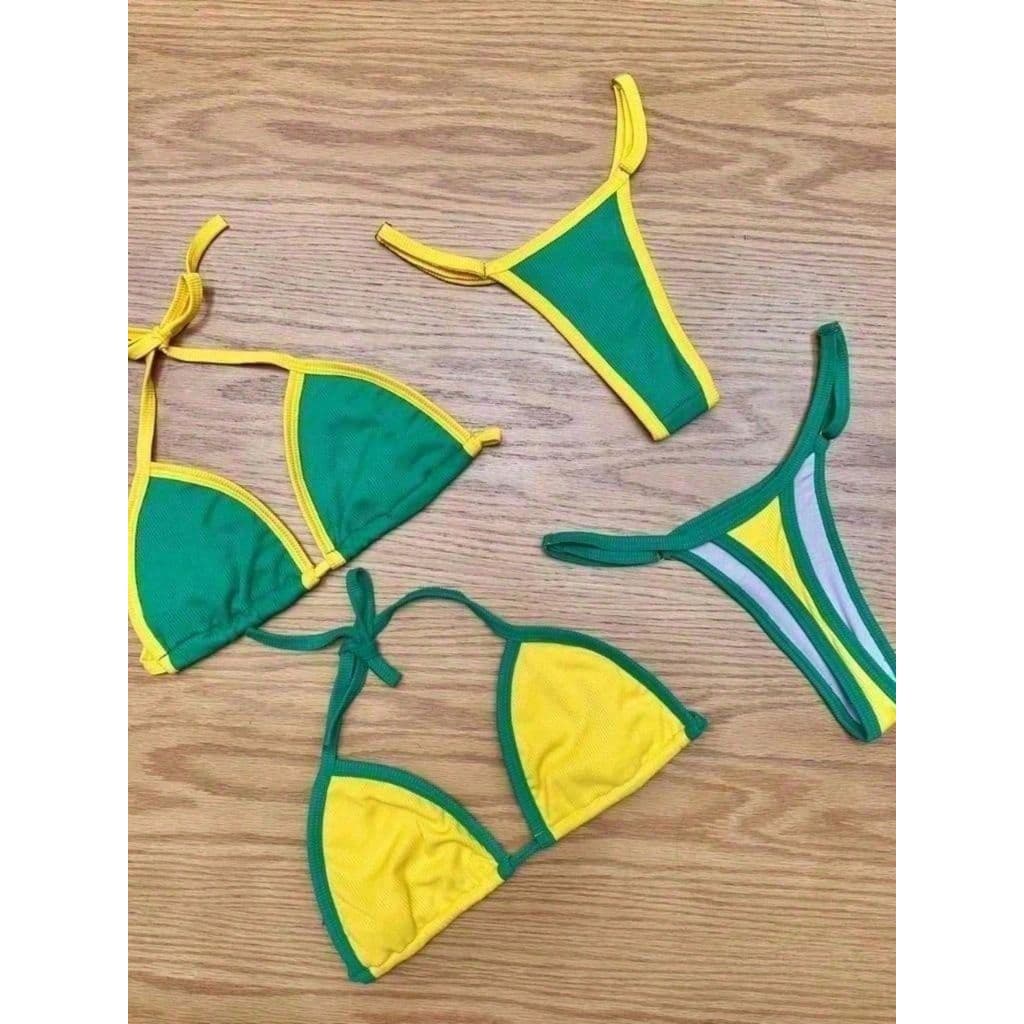 Biquíni Brasil Feminino Cortininha Duo Color Suplex Top Triângulo Ajustável Moda Praia Verão 2026 Marquinha Perfeita