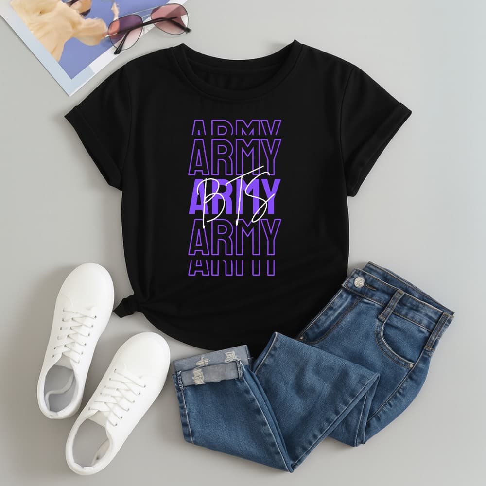 Camiseta Unissex Army Bts Coreano T-shirt Modinha Kpop Tecido Trend 100%Algodão Envio Imediato