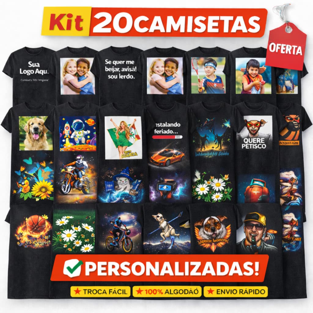 Kit 20 Camisas Personalizadas Conjunto Casal Sublimada Carnaval Sua Logo Aqui 100% Algodão