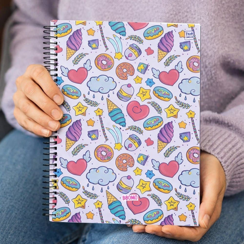 Caderno 10 Matérias 160 Folhas Capa Dura Estampa Doces Estudos Anotações Escola Faculdade