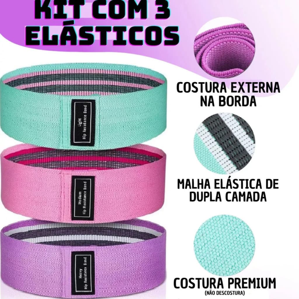 Kit 3 Faixas Elásticas Mini Band Tecido Hip Band Treino Glúteos Academia Exercícios 🍑💪✨ top
