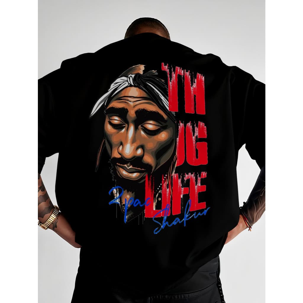 Camiseta Unissex 2pac Thug Life Estilo Streetwear Solta, Alta Qualidade, 100% Algodão