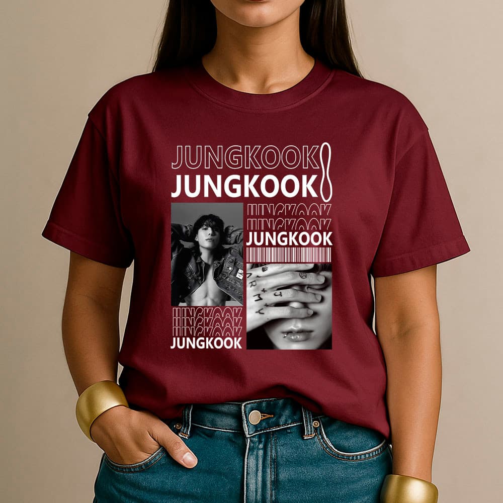 Camiseta Feminina 100% Algodão Camisa Jungkook BTS K-Pop Estilo Asiático Streetwear Casual Premium