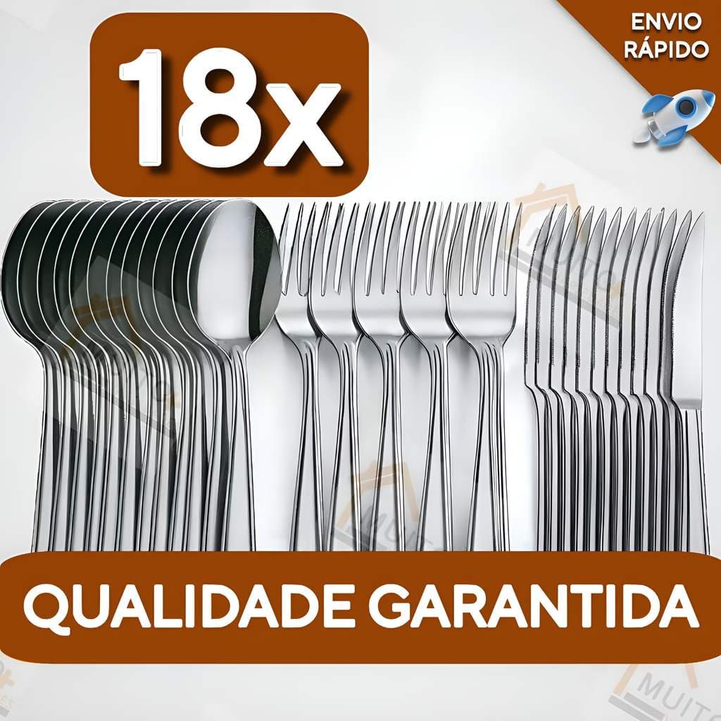 Jogo de Talheres 18 Peças Aço Inox Garfo Faca e Colher de Mesa Utensilios de Cozinha Talher