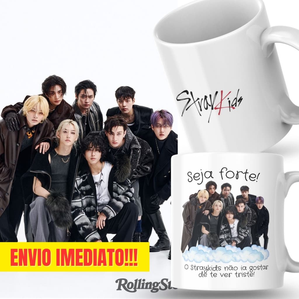 Caneca Xicara Porcelana 325ml Seja Forte Straykids Kpop KIdol Personalizada Presente Decoração Casa