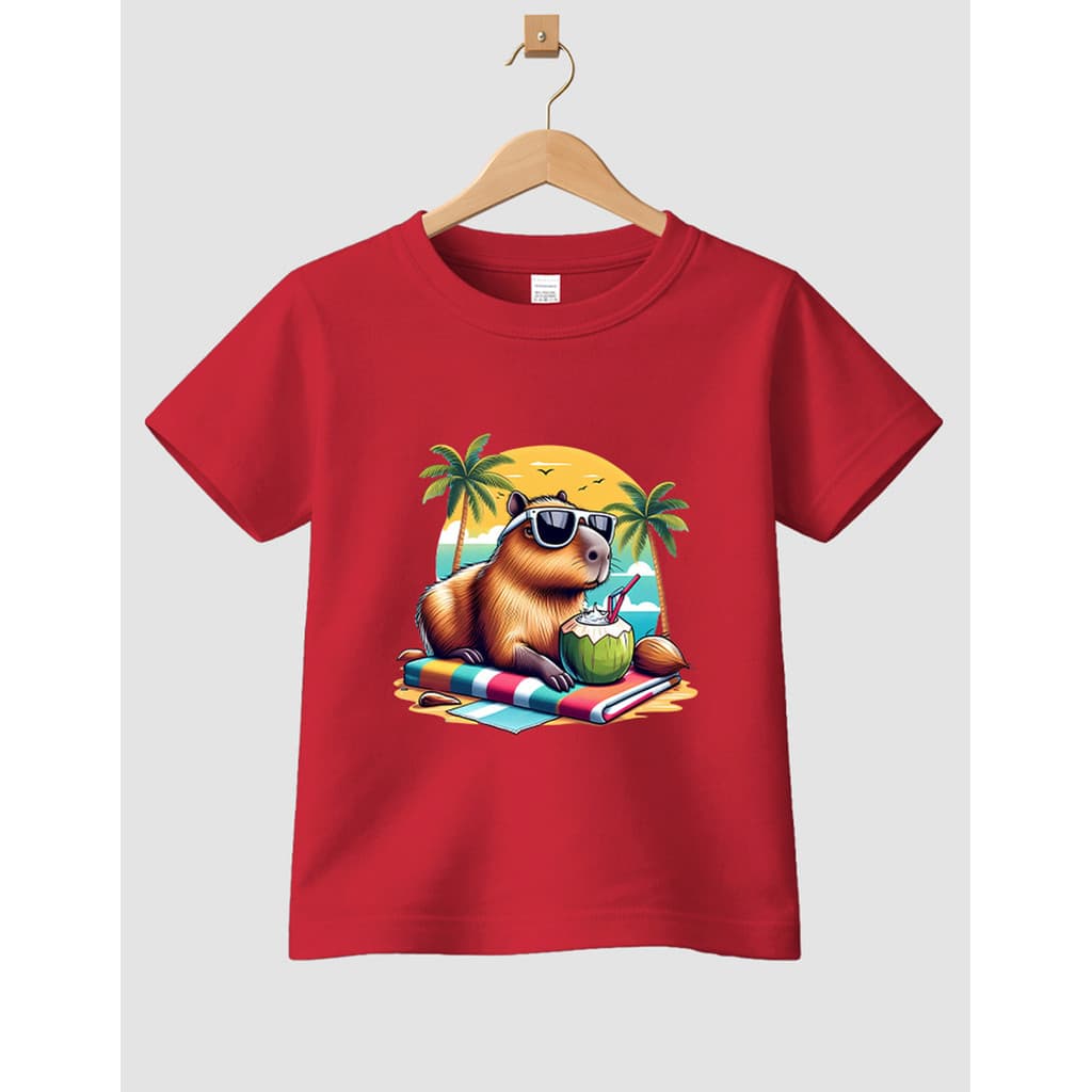 Camiseta Infantil De Algodão Estampa Capivara Praia Casual