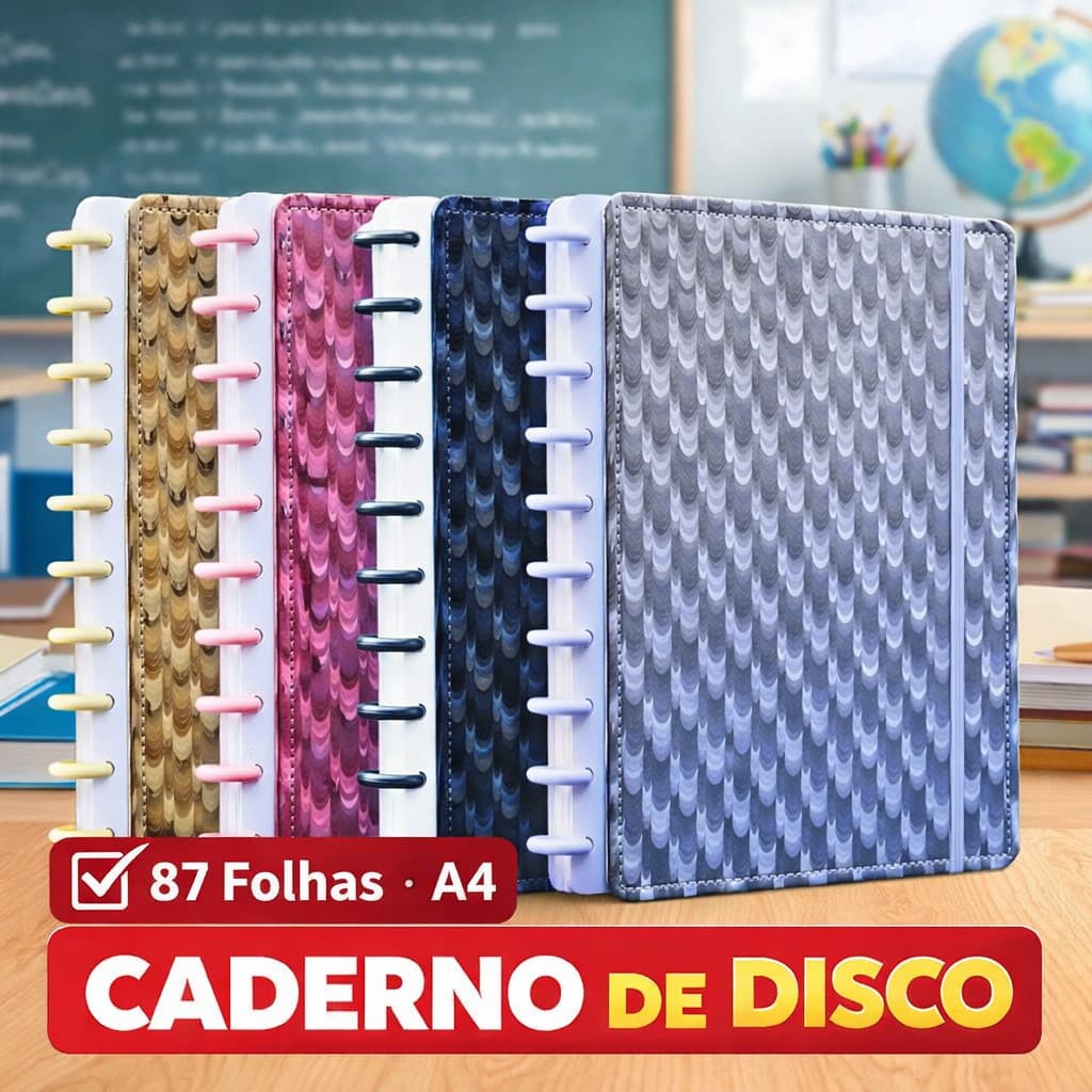Caderno Disco Capa Dura Caderno Inteligente Com Elastico A4 Com Divisoria Etiqueta 87 Folhas