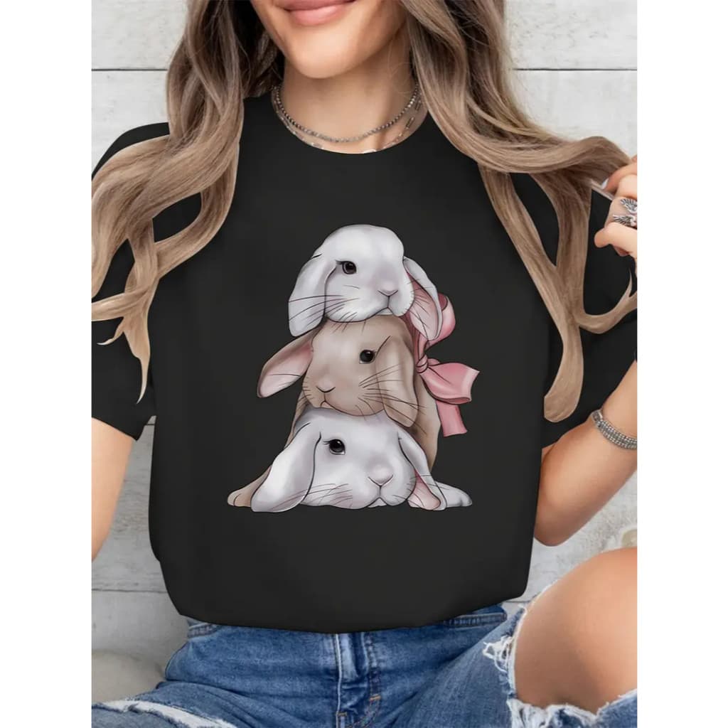 Camiseta Algodão Feminina Coelho da Pascoa