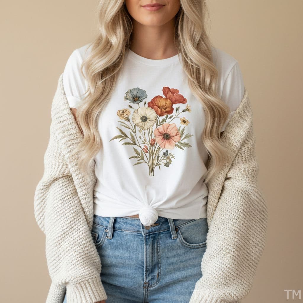 Camiseta Feminina Moderna Casual Estampa Flores Blusinha T-shirt Algodão Para Mulher