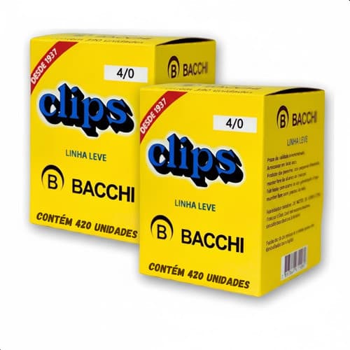 Kit 2 Caixas Clips Bacchi Galvanizado Para Papel Papelaria Tamanho 4|0 Escritório Organização