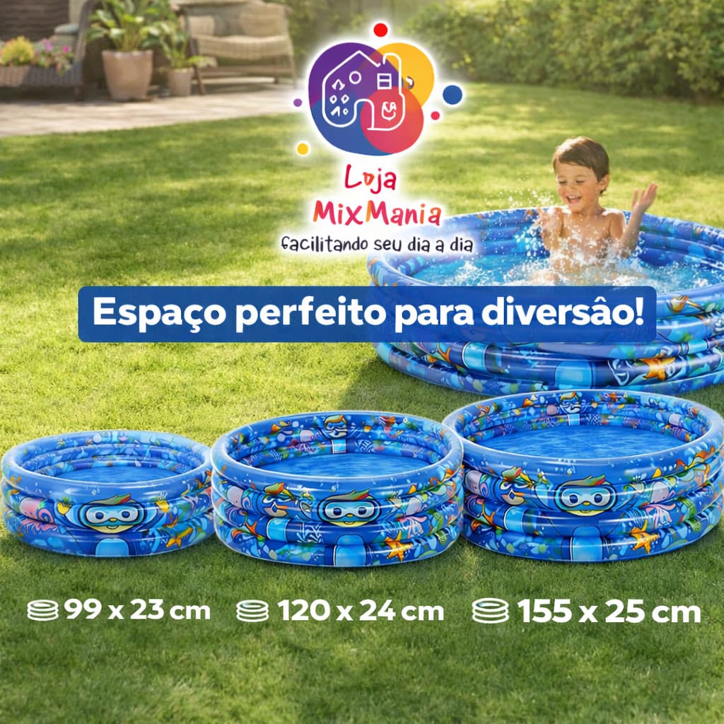Piscina Infantil Inflável Bebê Fundo do Mar 3 Anéis Redonda Verão Lazer Criança