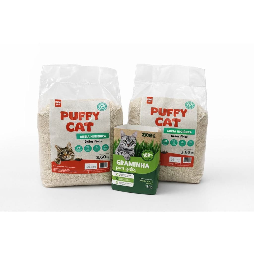 Kit Areia Higiênica Para Gato de Mandioca 7,2kg + Graminha Zoecat Biodegradável Areia de Gato Sustentável