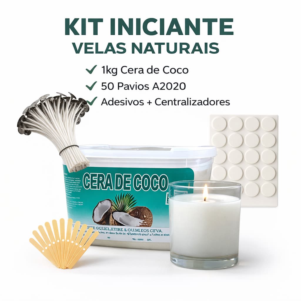 Kit Completo Pavio Velas A2020 São Vitor 50 Pavio + 50 Adesivos + 25 Centralizadores + 1KG Cera Coco