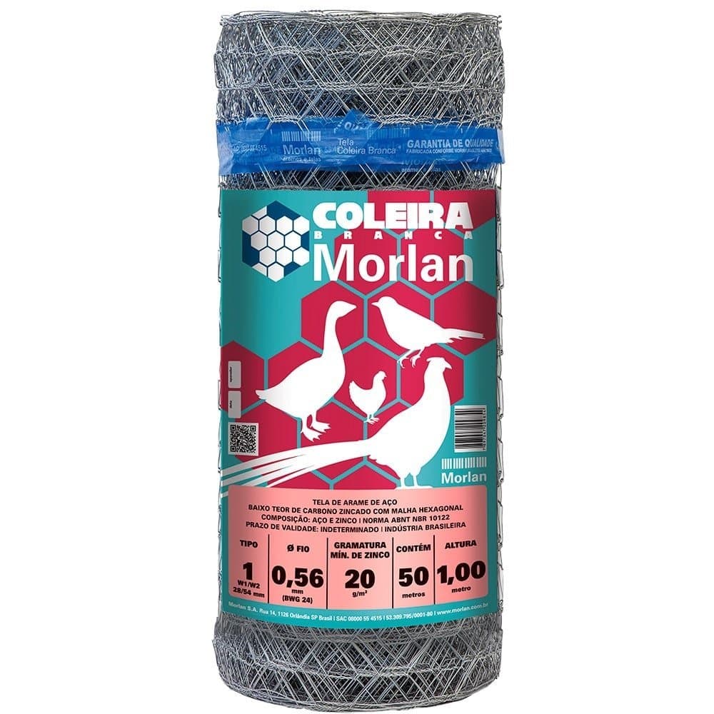 Tela Coleira Branca Morlan para Pinteiro 1x24x1,00m 50m