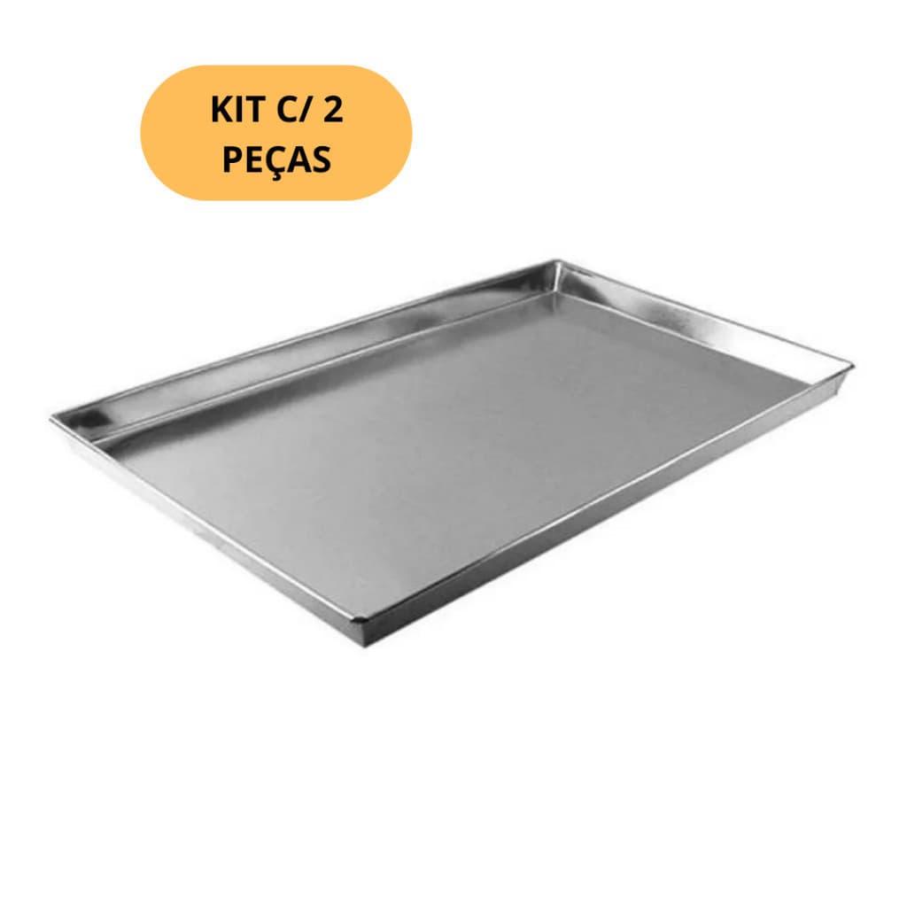 Kit com 2 Assadeira Lisa Pão de Leite 60x40x3,5cm Alumínio 0,5mm