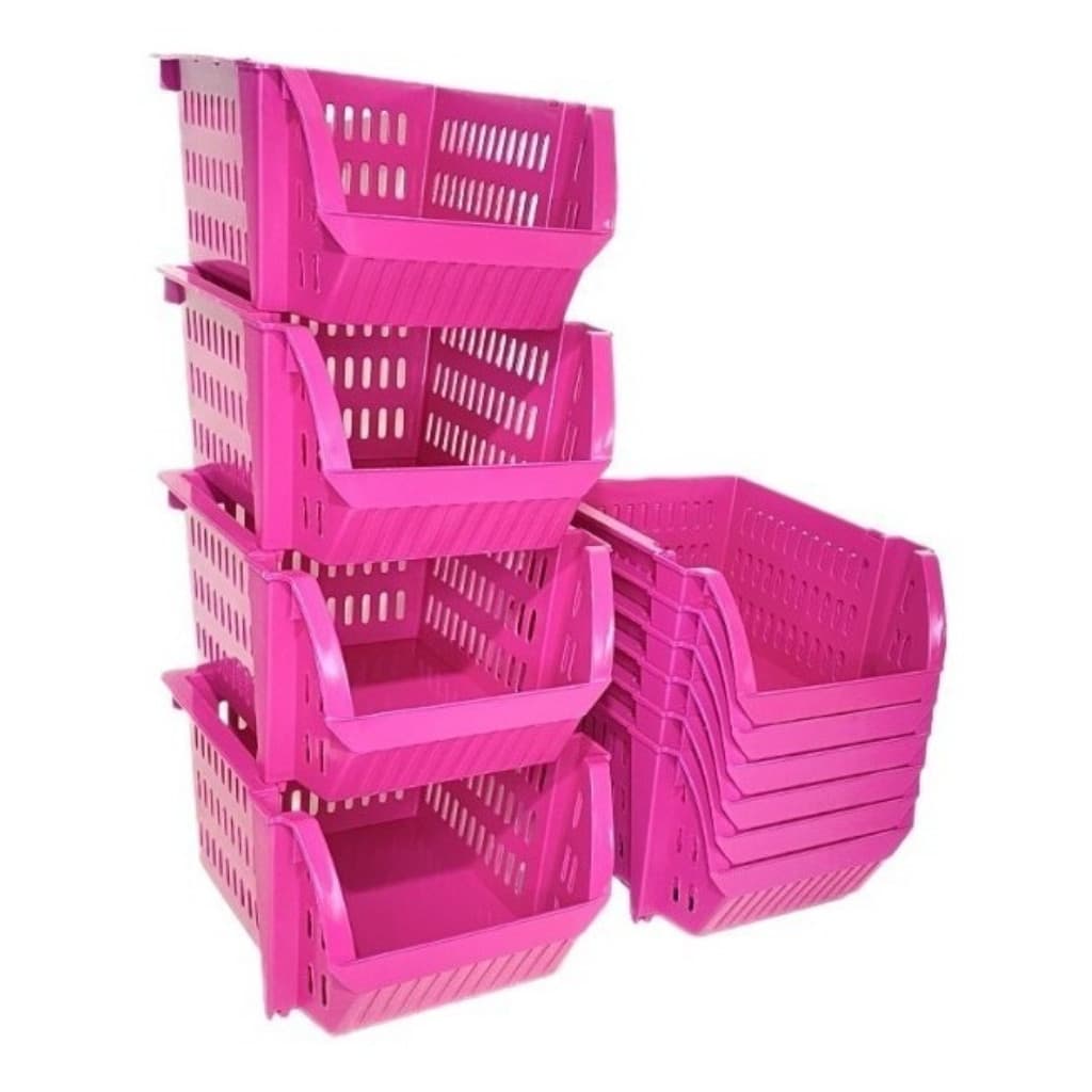10 Cesto Caixa Bin Empilhável Rosa Organizador Expositor Estoque Loja Plástico 13x25cm Produtos