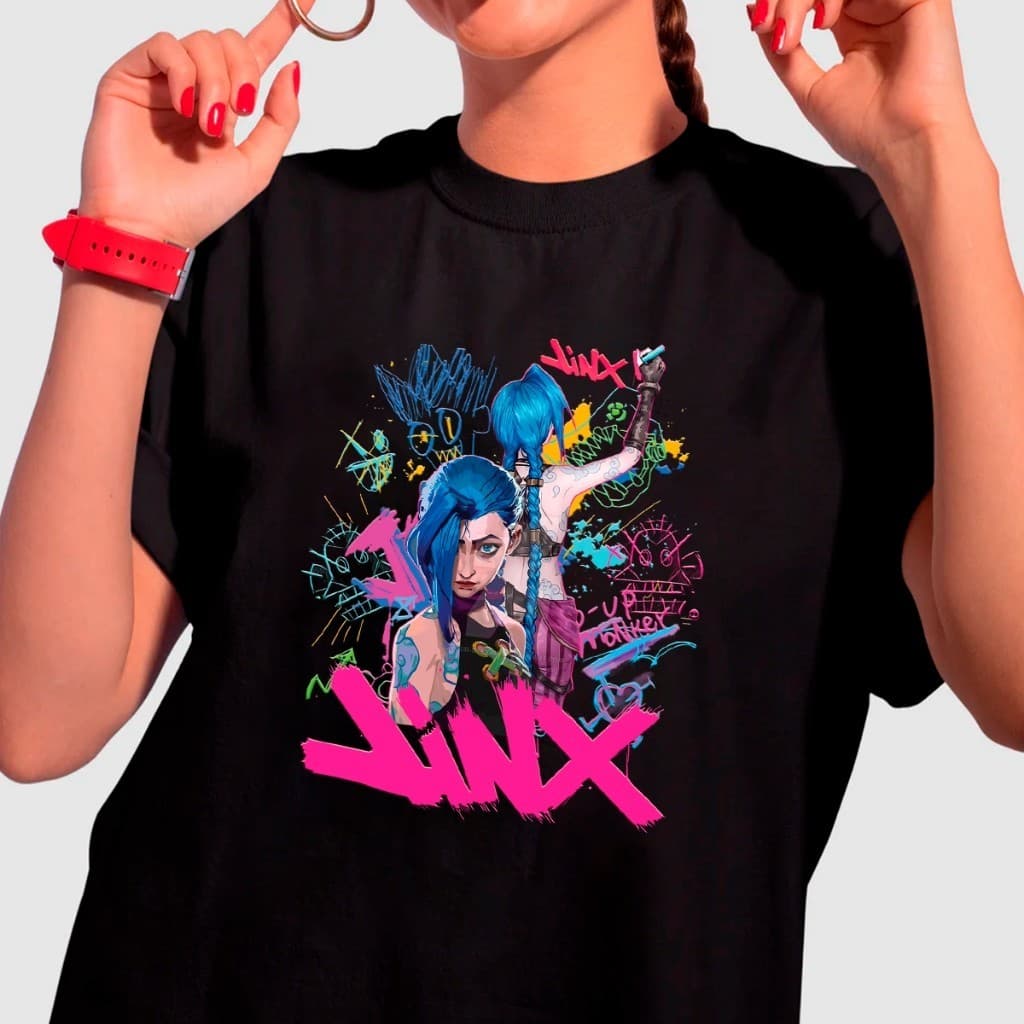 Camiseta 100% Algodão Jinx Arcane League of Legends Unissex Masculino Feminino Games Riot Games