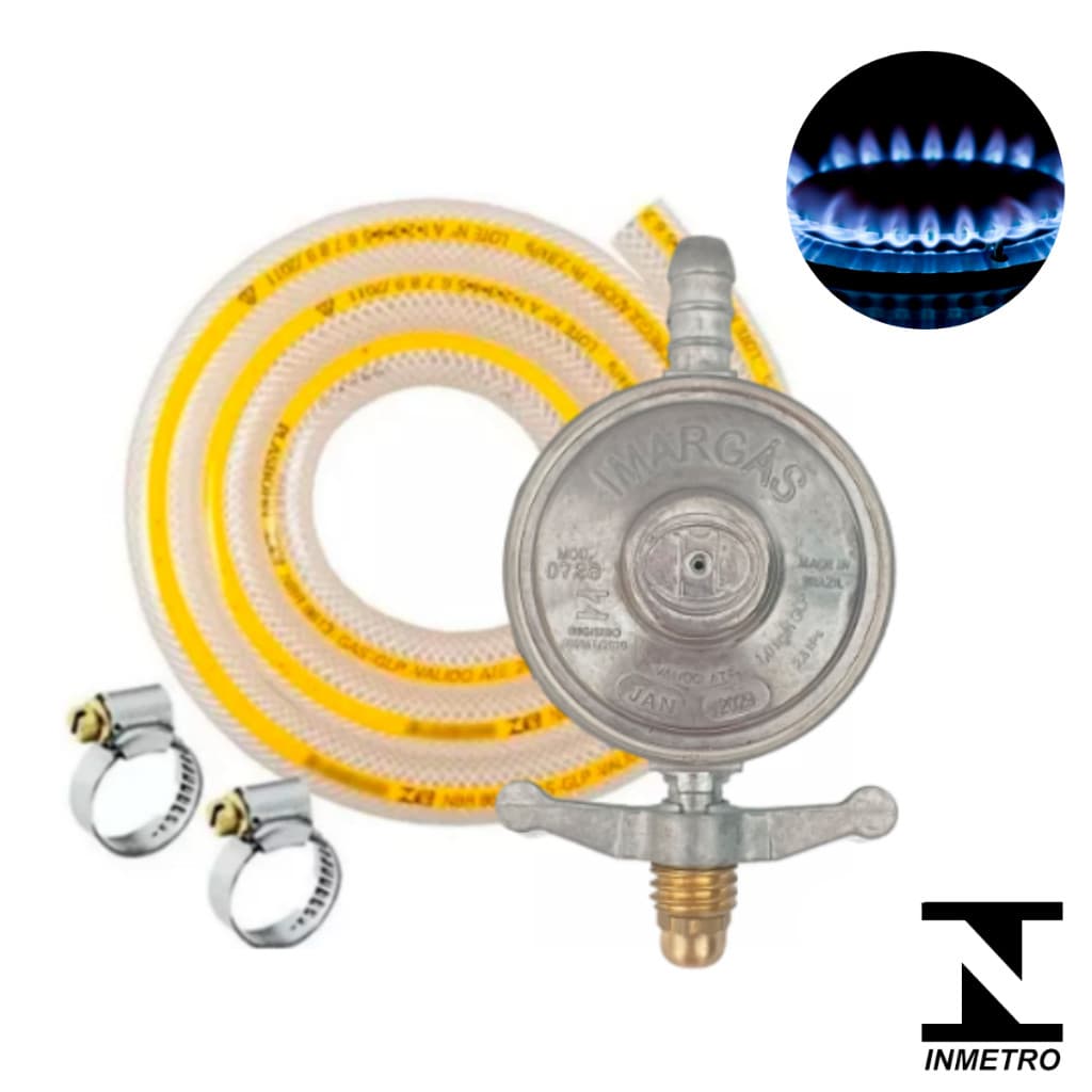 Kit Registro Regulador Para  Gás De Cozinha + Mangueira + 2 Abraçadeiras Completo Botijão